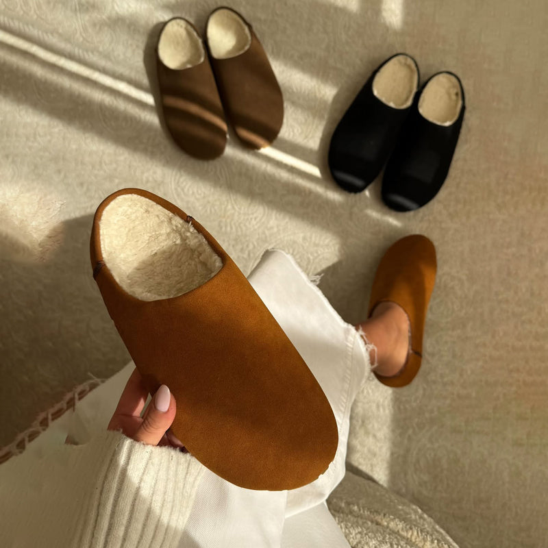 Round-head Velvet Flat-bottom Mules