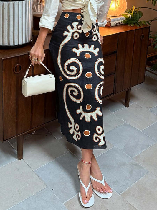 Placement Print High Waist Skirt