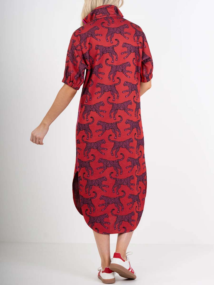 Stand Collar Printed Slit Hem Dress