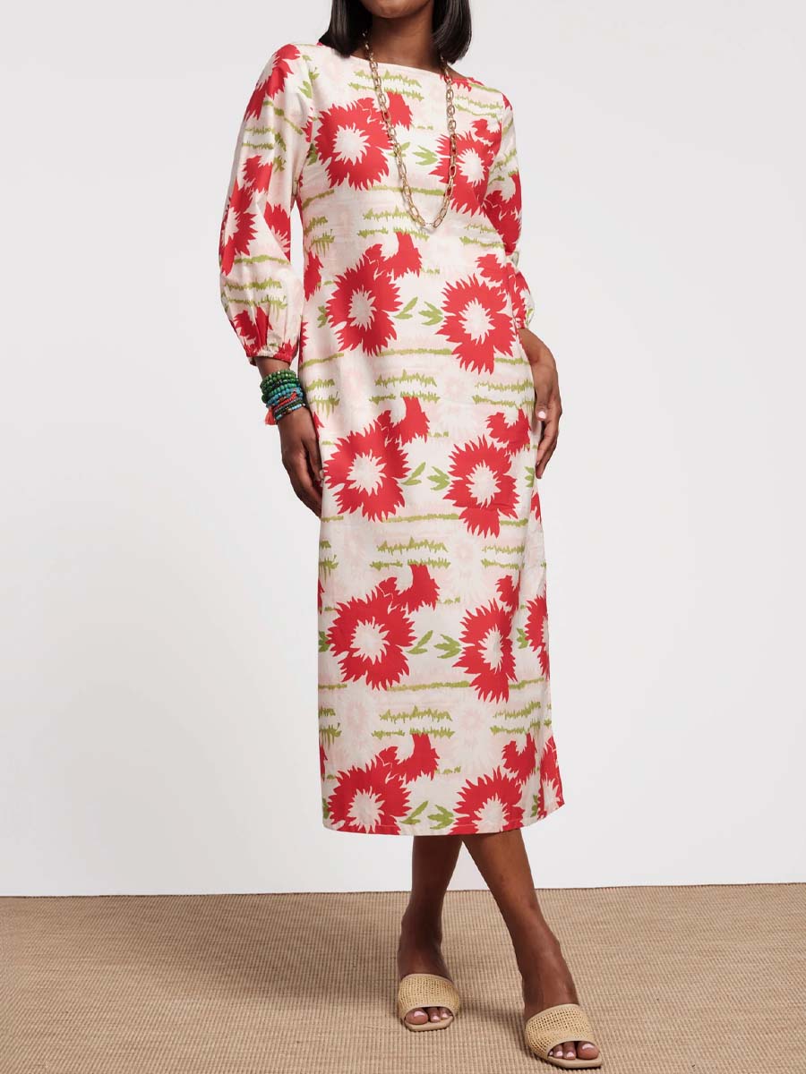 Printed Long Sleeve Slit Hem Dress