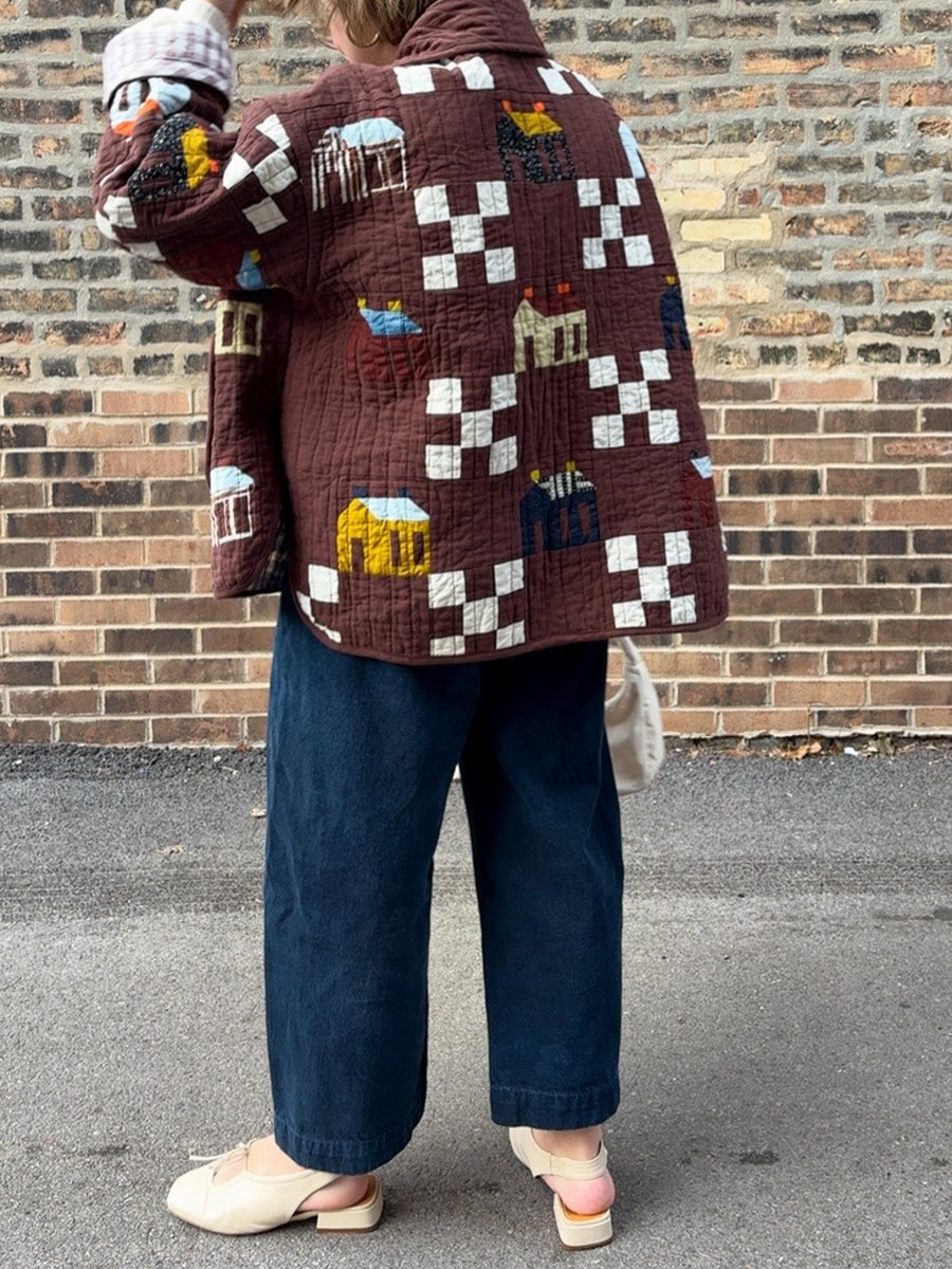 Printed Pockets Long Sleeve Cotton Jacket