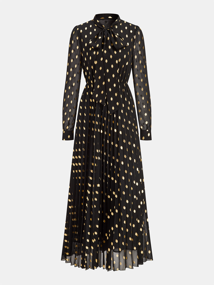 Foil Spot Print Mock Neck Maxi Dress