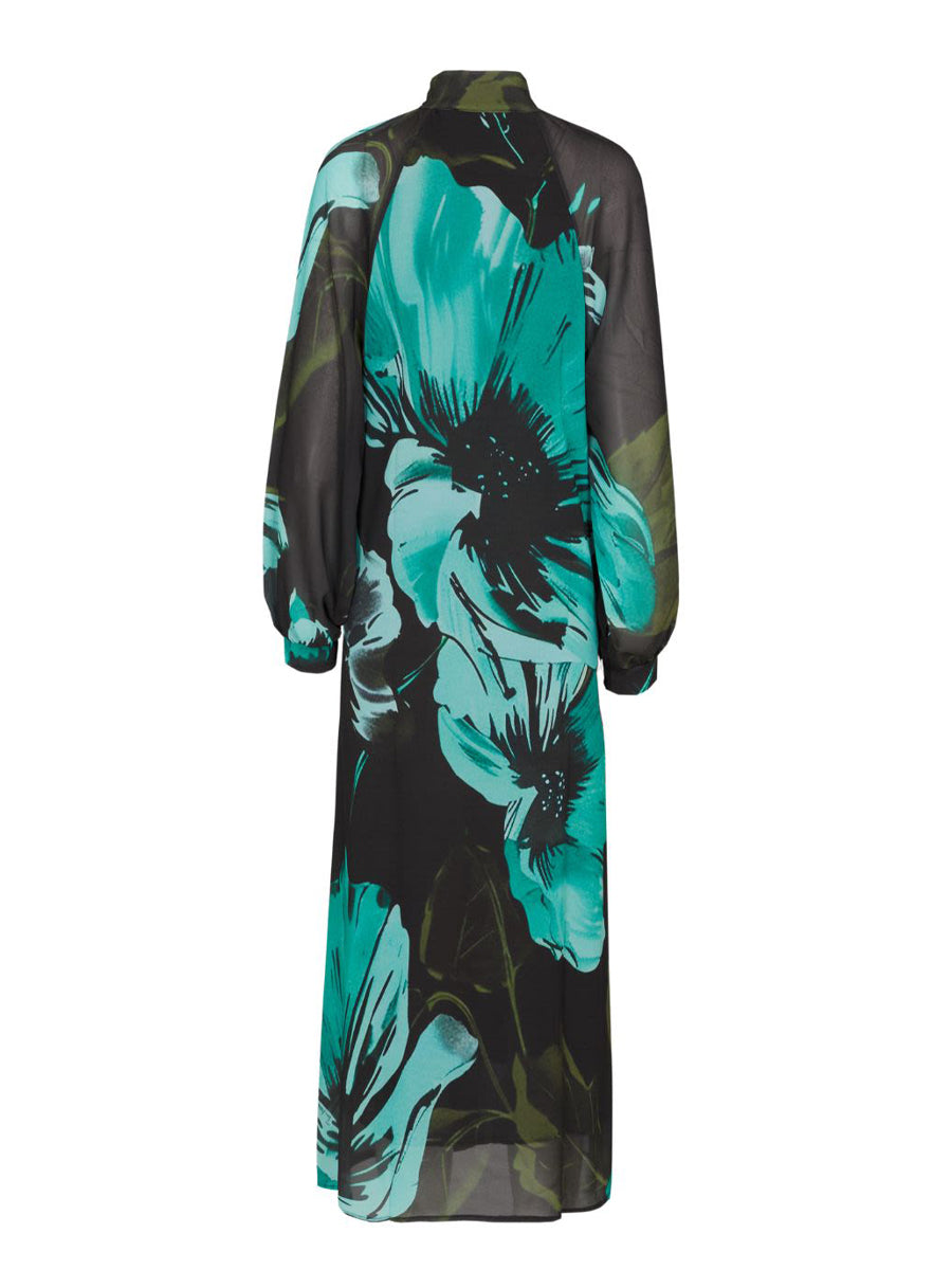 Stand-up Collar Printed Midi Dress