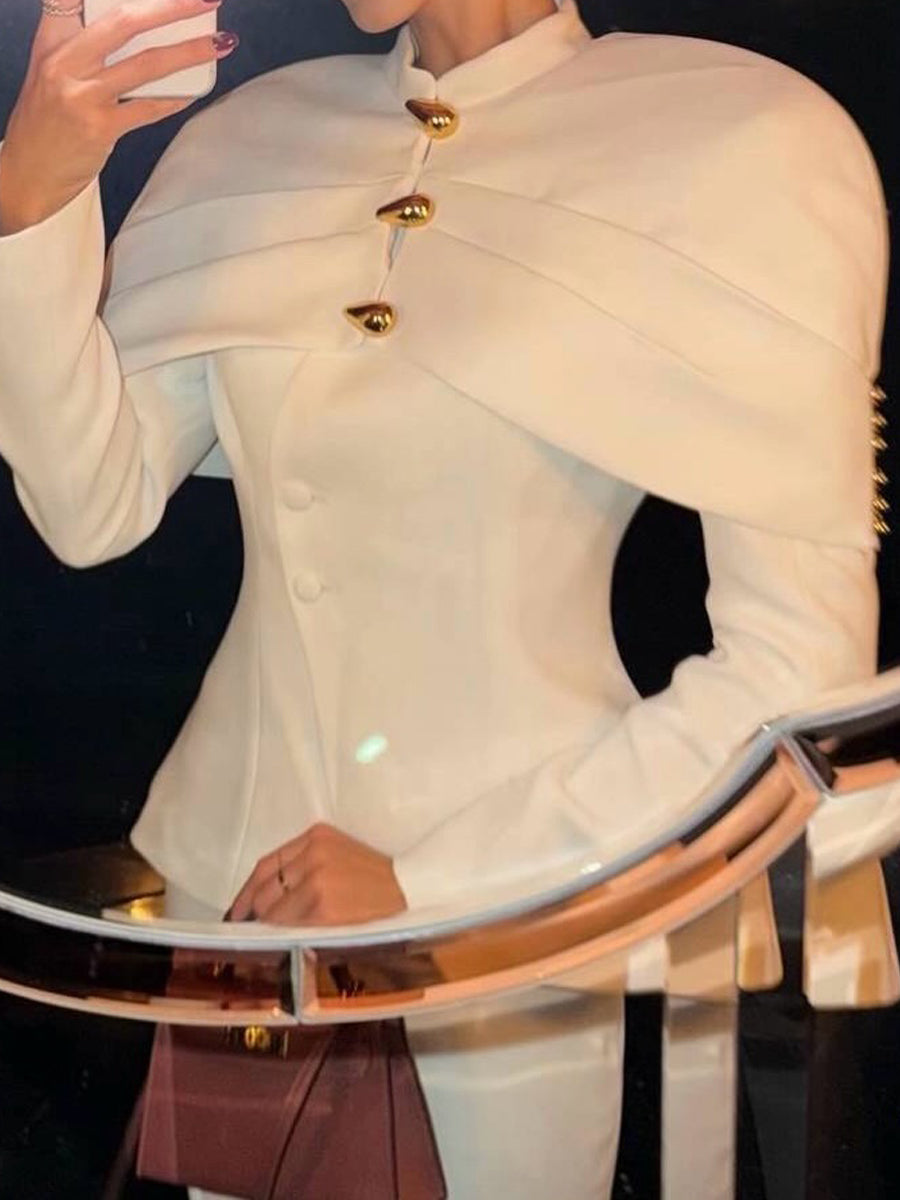 Elegant Metal Button Tight Waist Blazer
