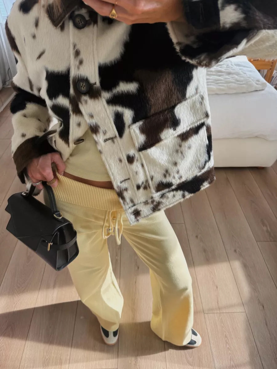 Fashion Cow Print Faux Fur Jacket