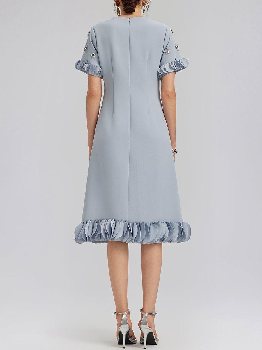 Elegant Beaded Floral-Trim Dress