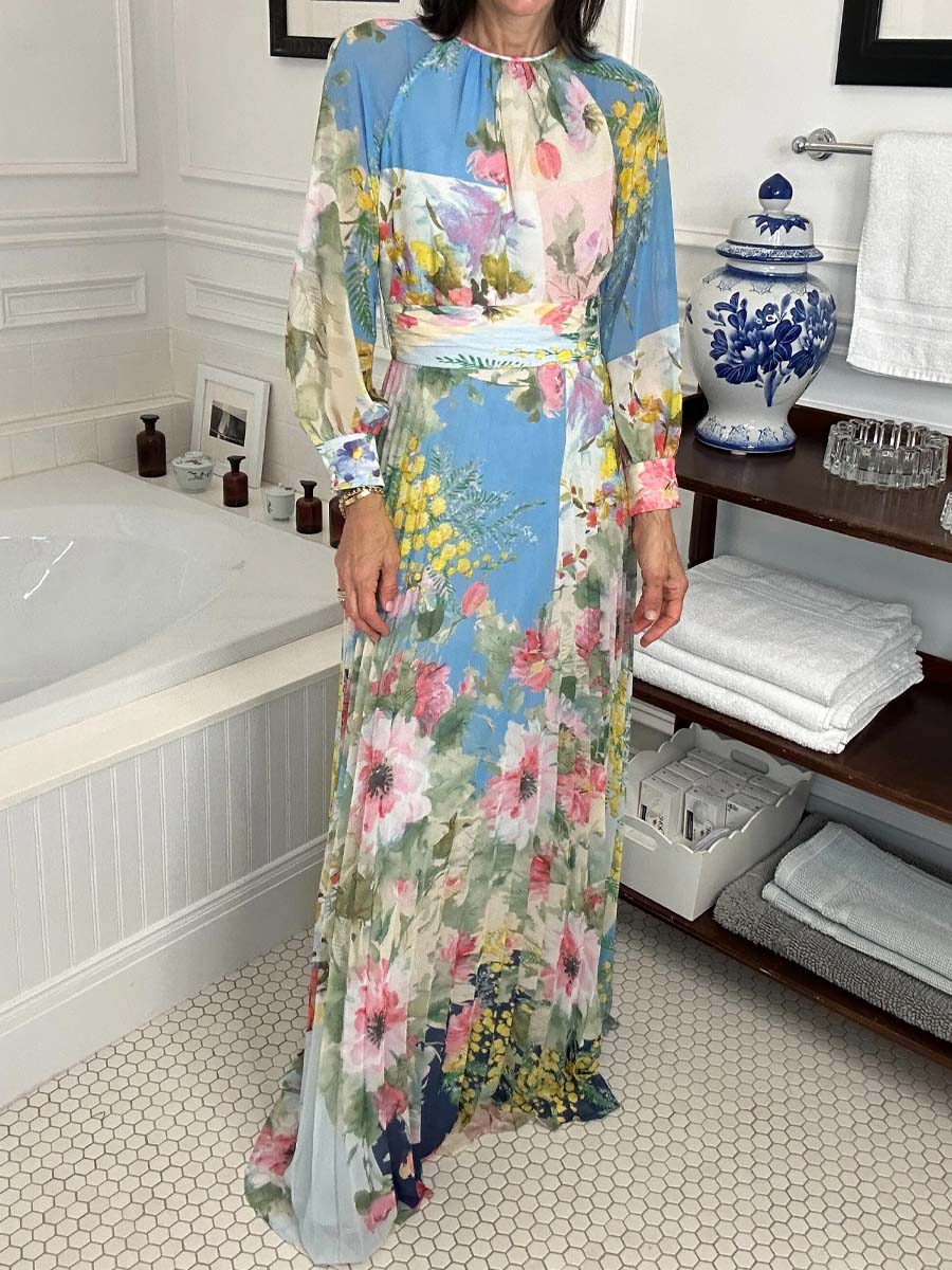 Chiffon Floral Elegant Pleated Dress