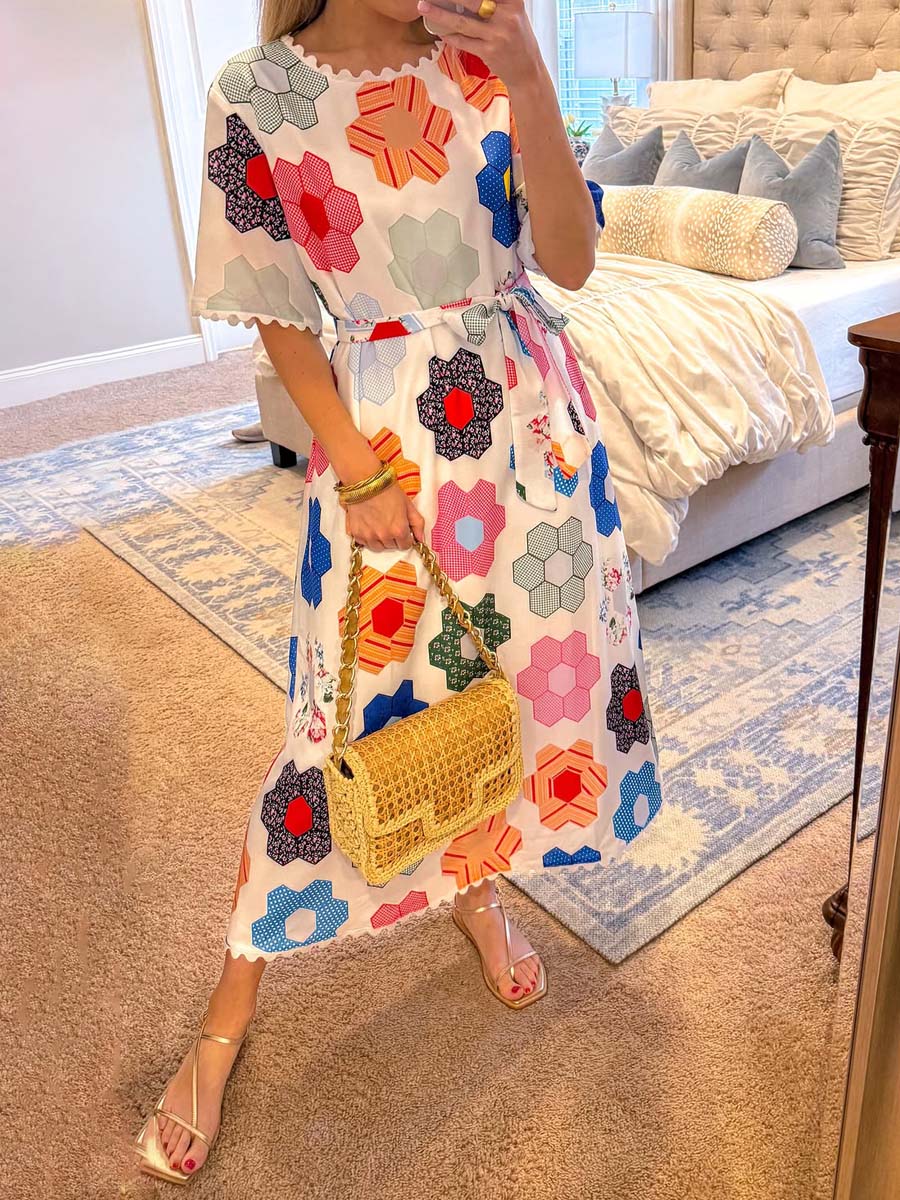 Printed Loose Casual Lace-up Dress