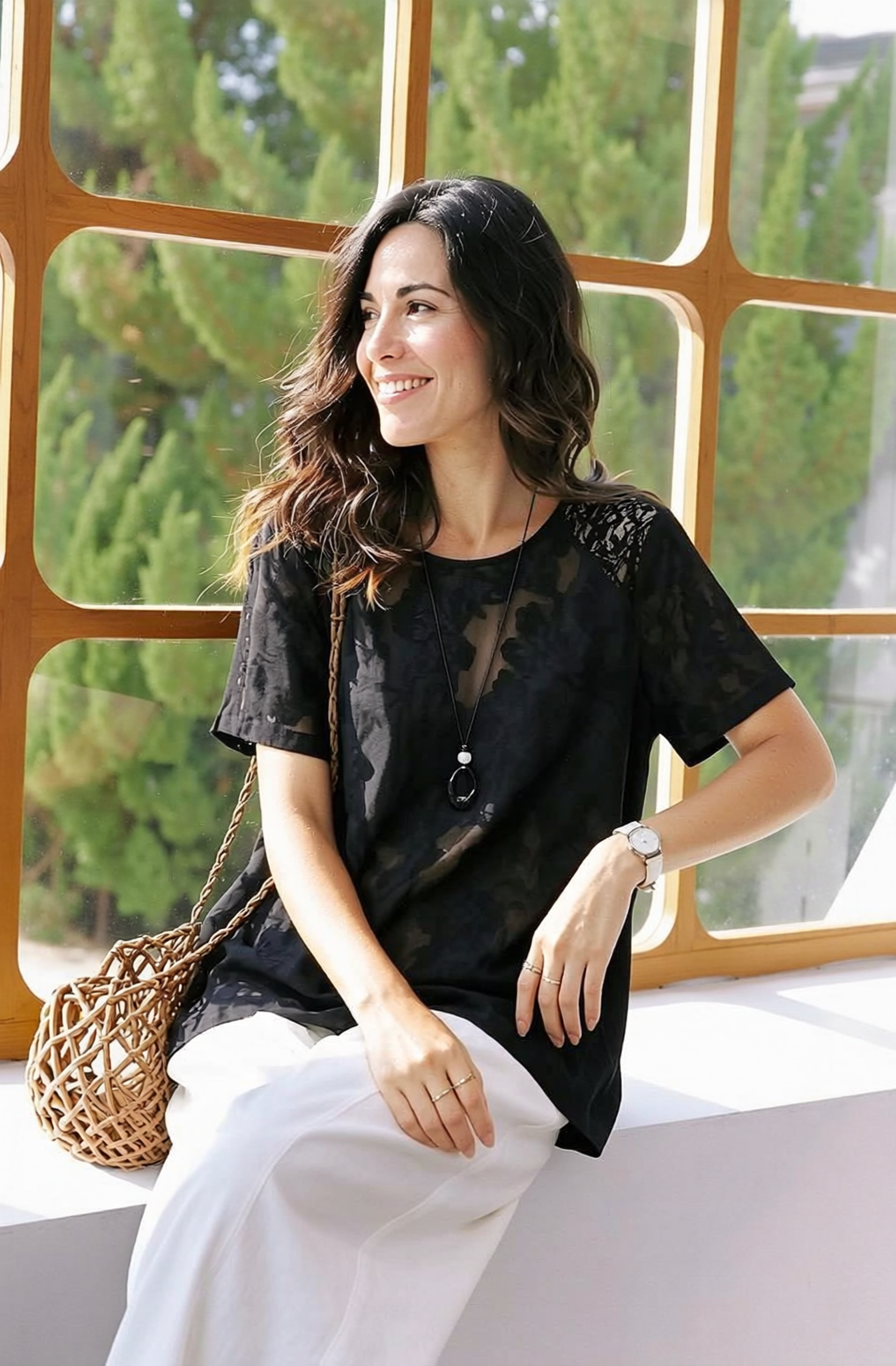 Black Cut-Out Embroidered T-shirt