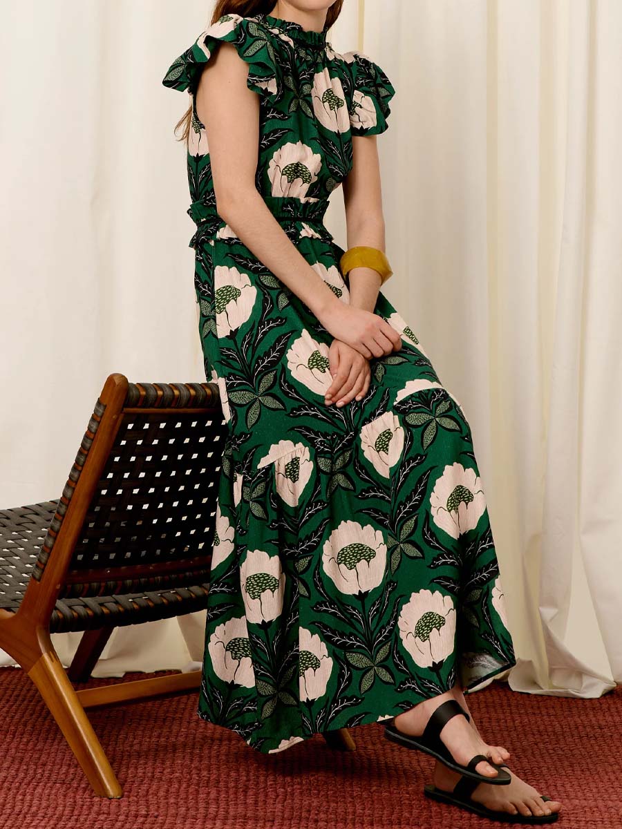 Printed Ruffled Short Sleeve Dress