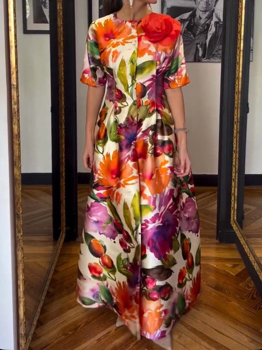 Printed Elegant Fashion Tight Waist Dress