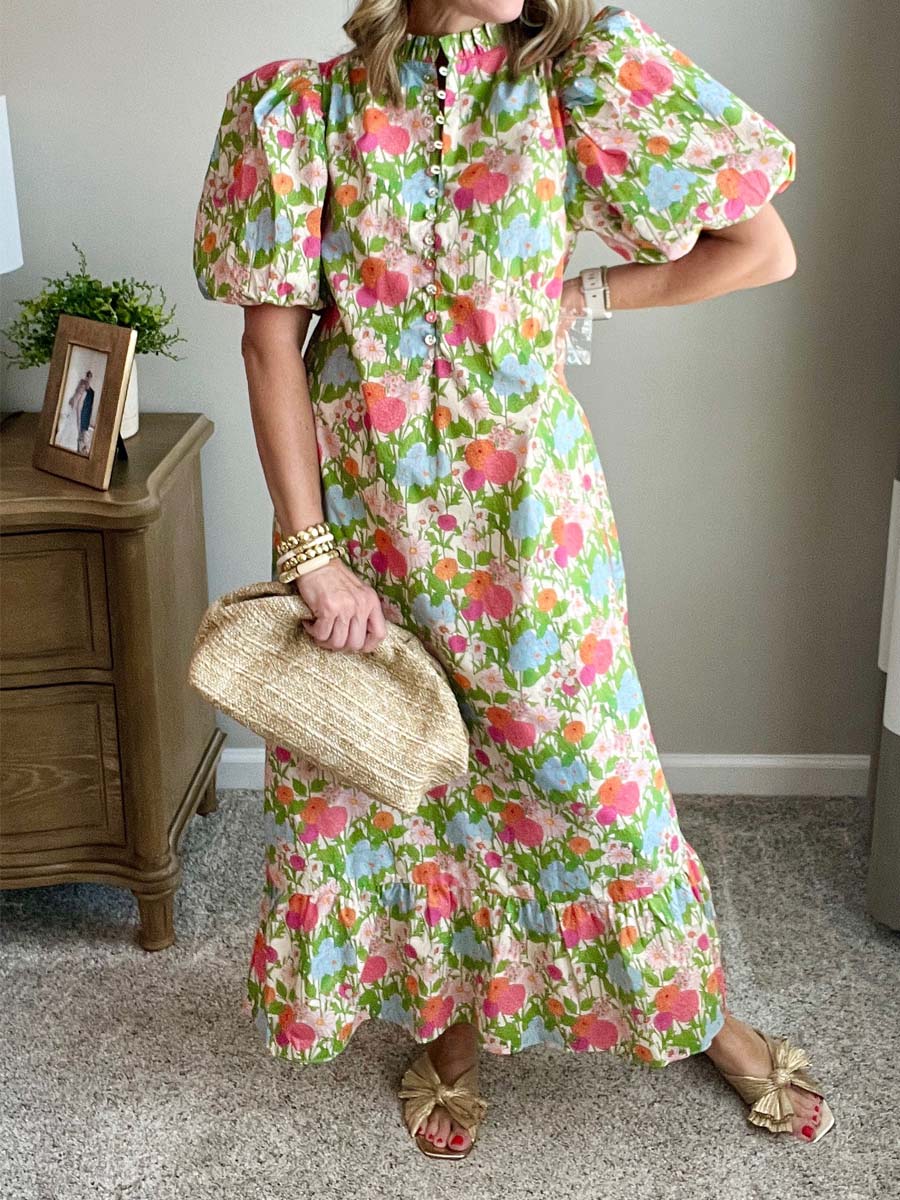 Floral Print Ruffled Midi Dress