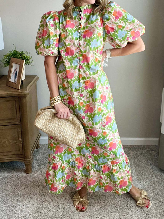 Floral Print Ruffled Midi Dress