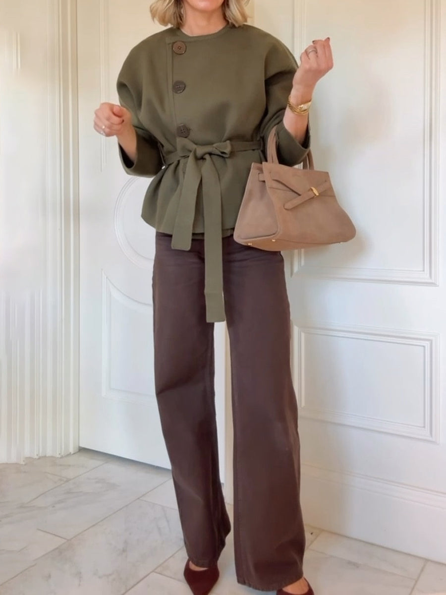 Double-breasted Button Belted Short Coat