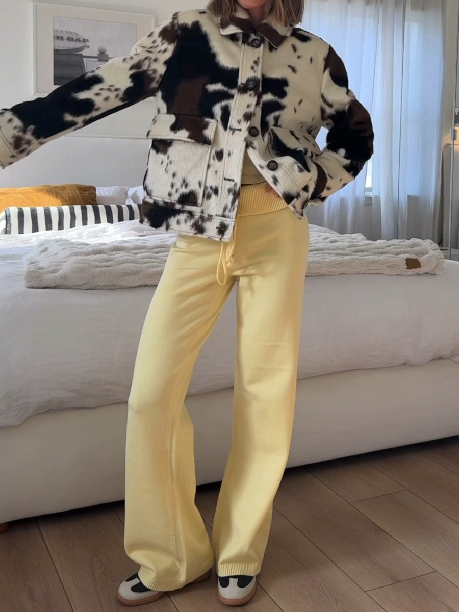 Fashion Cow Print Faux Fur Jacket