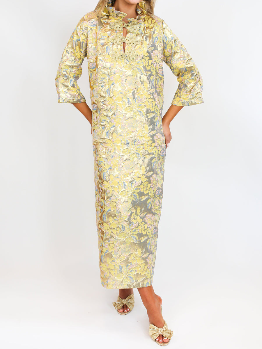 High Ruffle Collar Frog Closures Elegant Dress