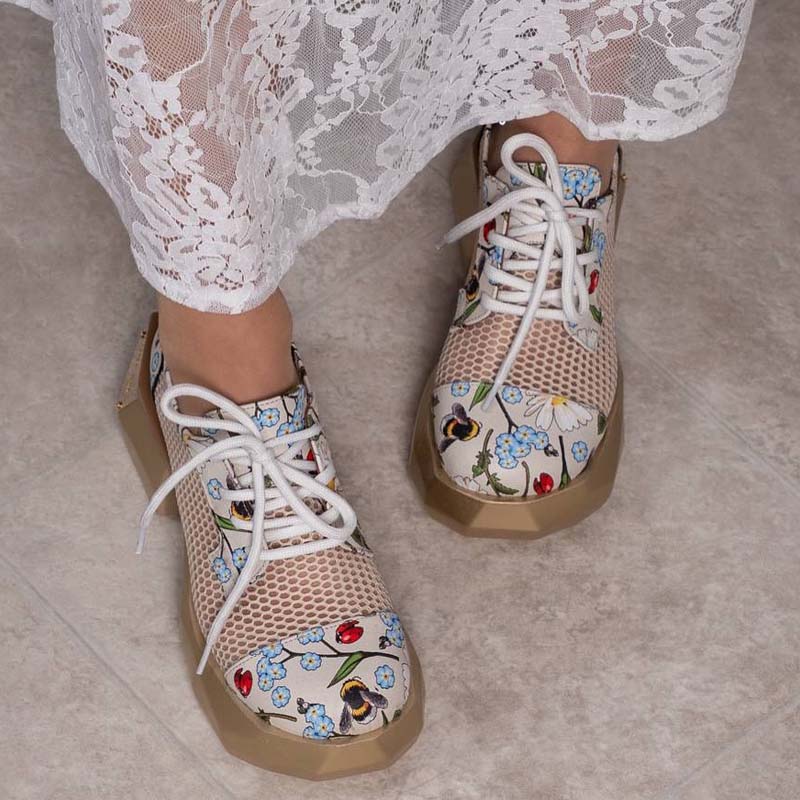 Mesh Cutout Lace-Up Platform Shoes