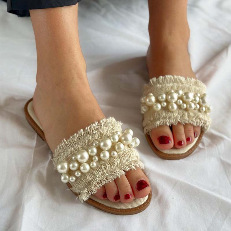 Pearl Detail Flat Slippers