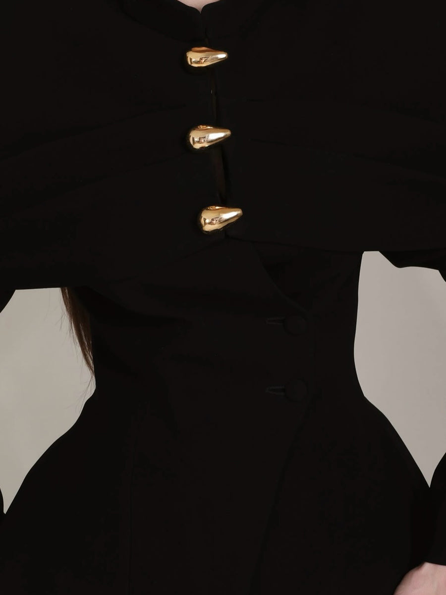 Elegant Metal Button Tight Waist Blazer