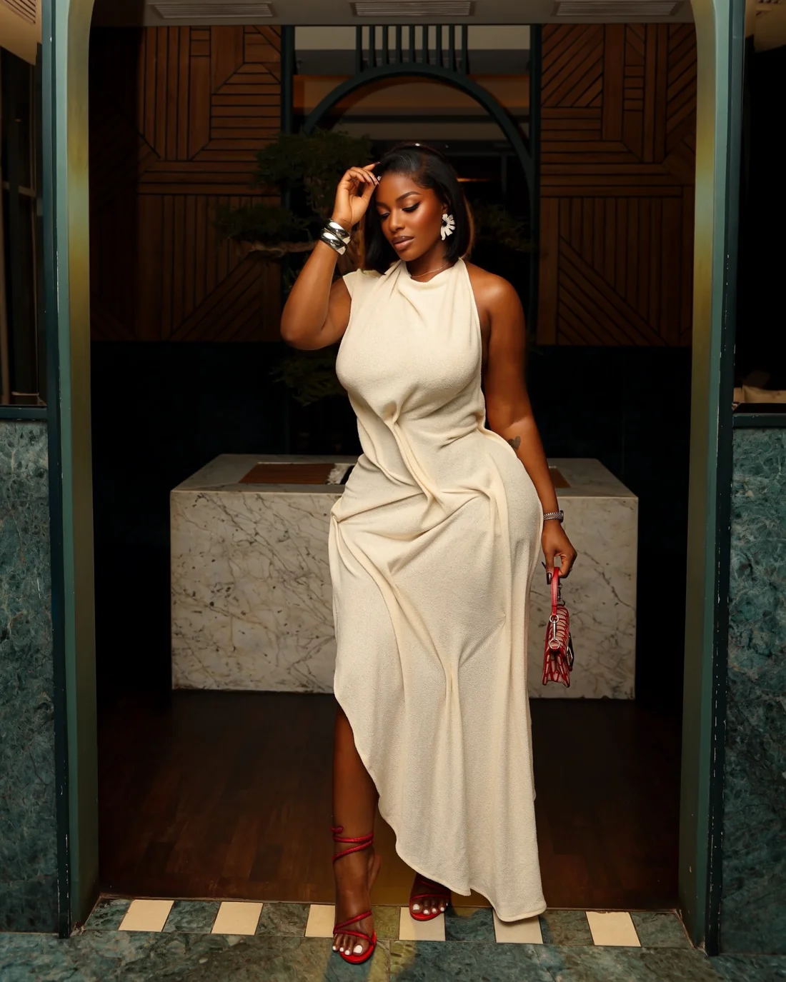 White Textured Asymmetrical Maxi Dress