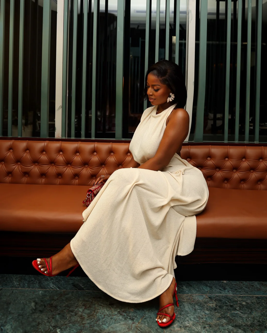 White Textured Asymmetrical Maxi Dress