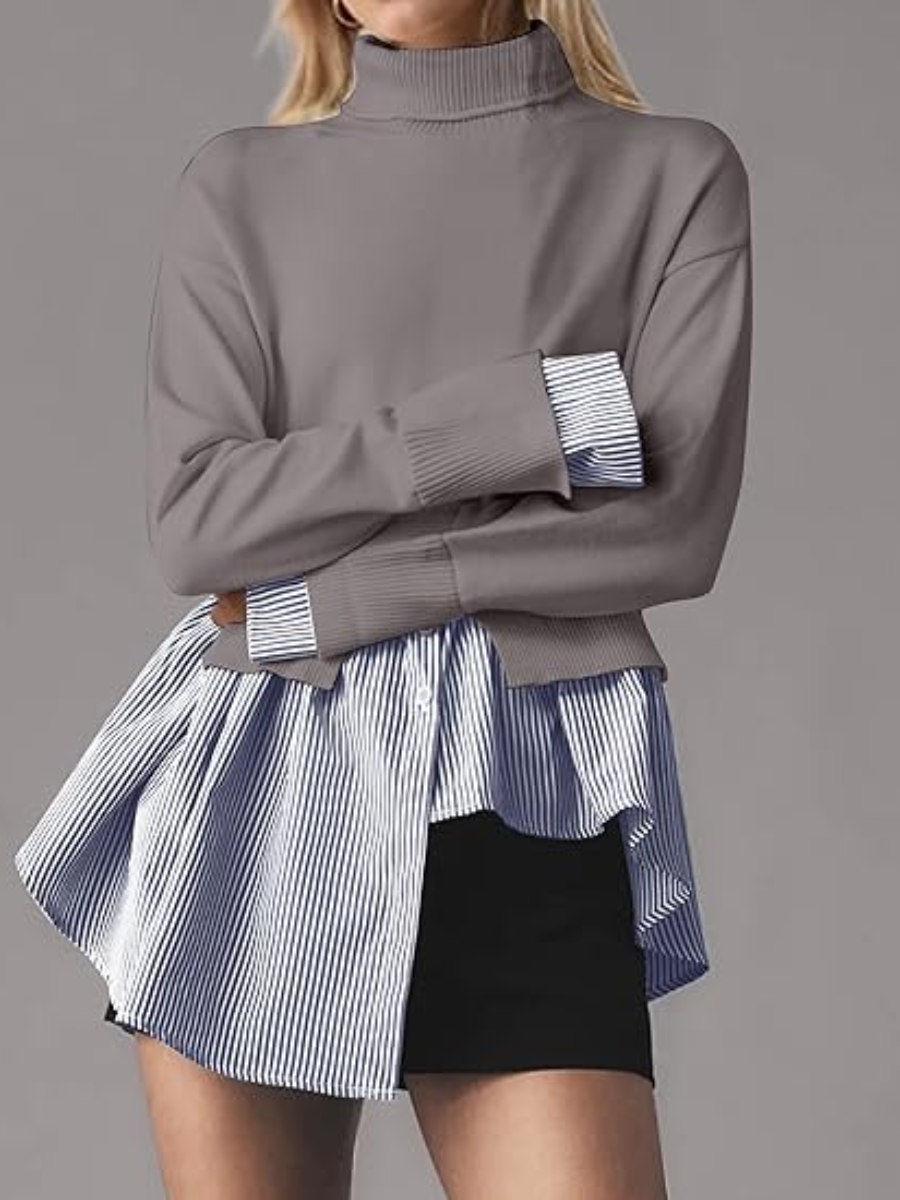 Two-in-one Stitched Turtleneck Knit Top