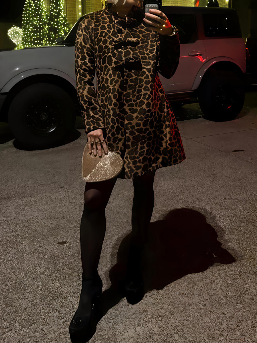 Leopard Print A-Line Jacket Dress