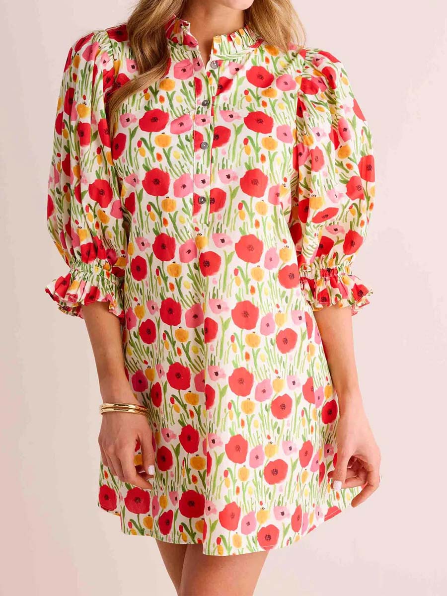 Floral Print Ruffled Collar Mini Dress