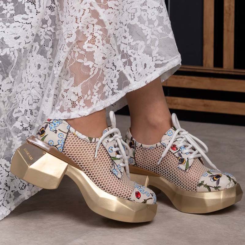 Mesh Cutout Lace-Up Platform Shoes