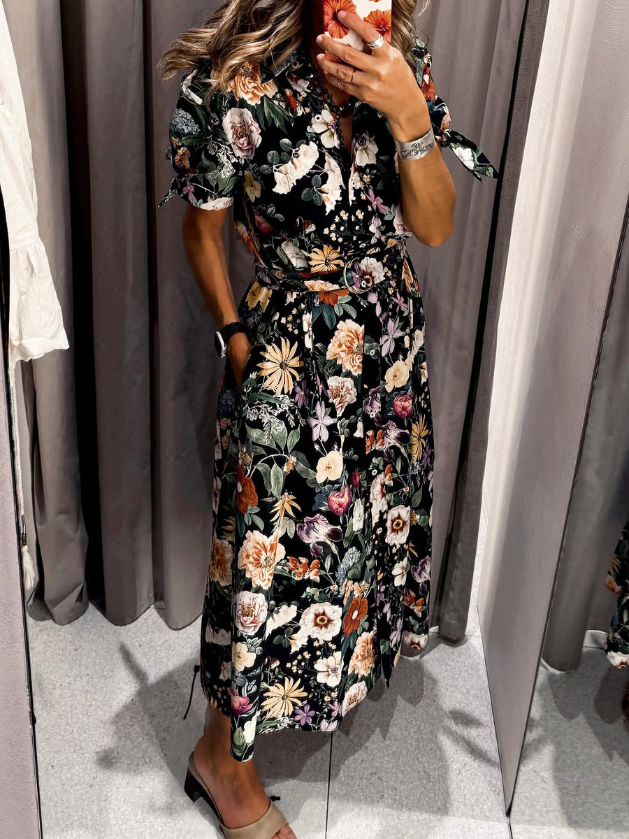 Elegant Floral Print Short Sleeve Dress