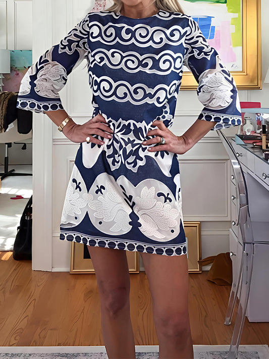 Embroidered Sheer Details 3/4 sleeves A-line Mini Dress