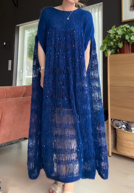 Chic Sequin Knit Kaftan Dress