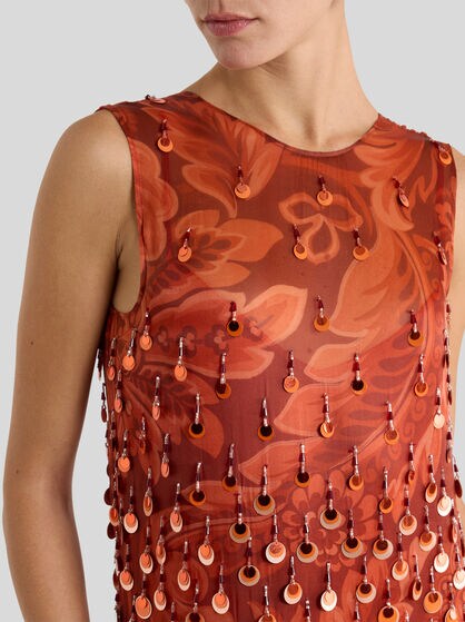 Sequin-Embroidered Long Silk Dress
