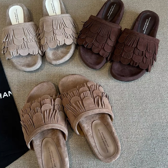 Chic Fringed Flat Slippers