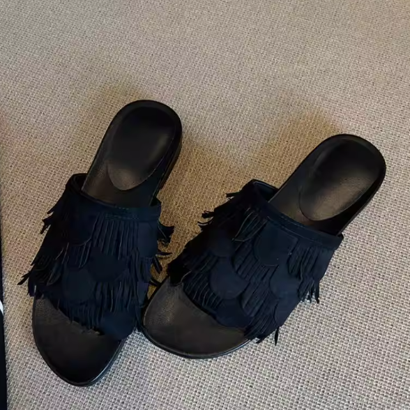 Chic Fringed Flat Slippers