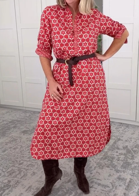 Fall Printed Shirt Midi Dress