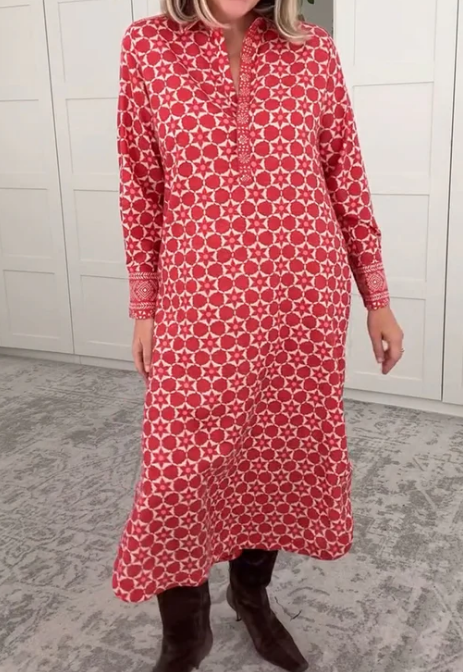 Fall Printed Shirt Midi Dress