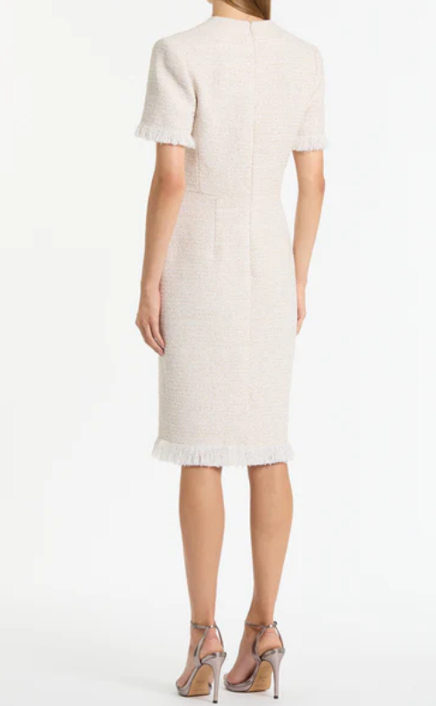 Ivory Elegant Fringe Tweed Dress