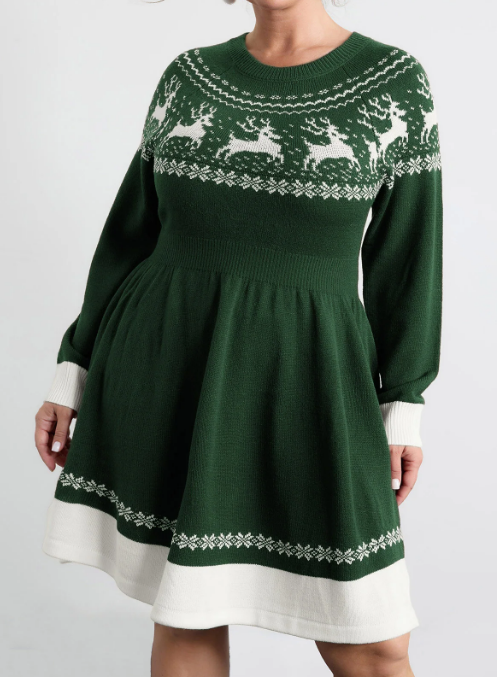 Reindeer Stretch Holiday Sweater Dress