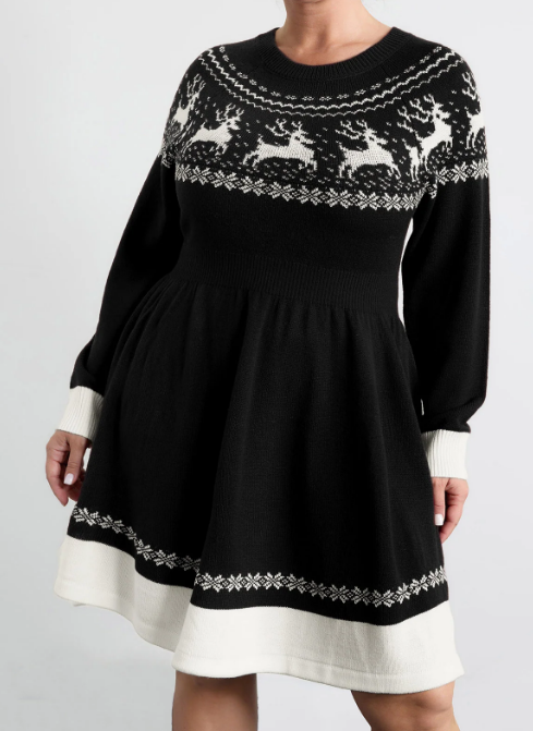 Reindeer Stretch Holiday Sweater Dress