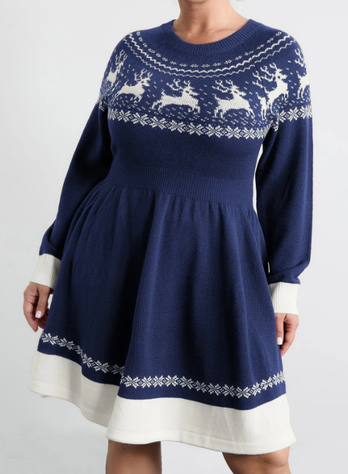 Reindeer Stretch Holiday Sweater Dress