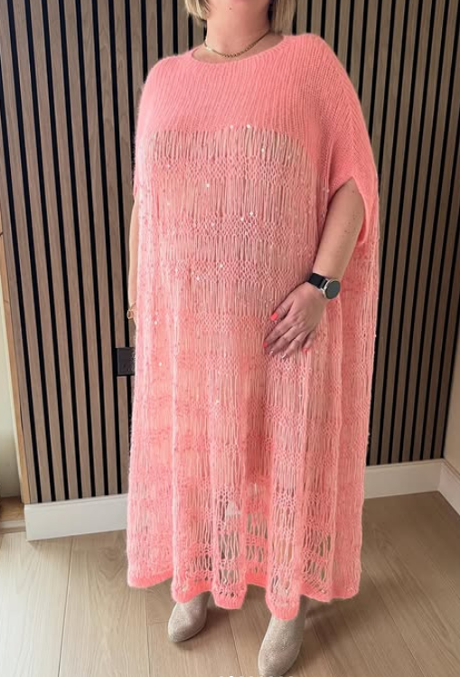 Chic Sequin Knit Kaftan Dress