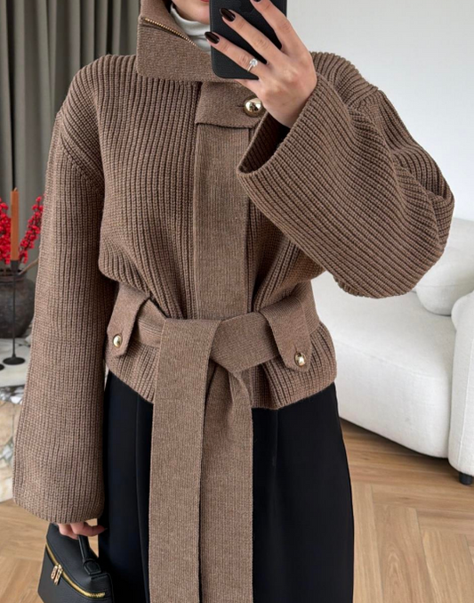 Lace-Up Waisted Sweater Jacket