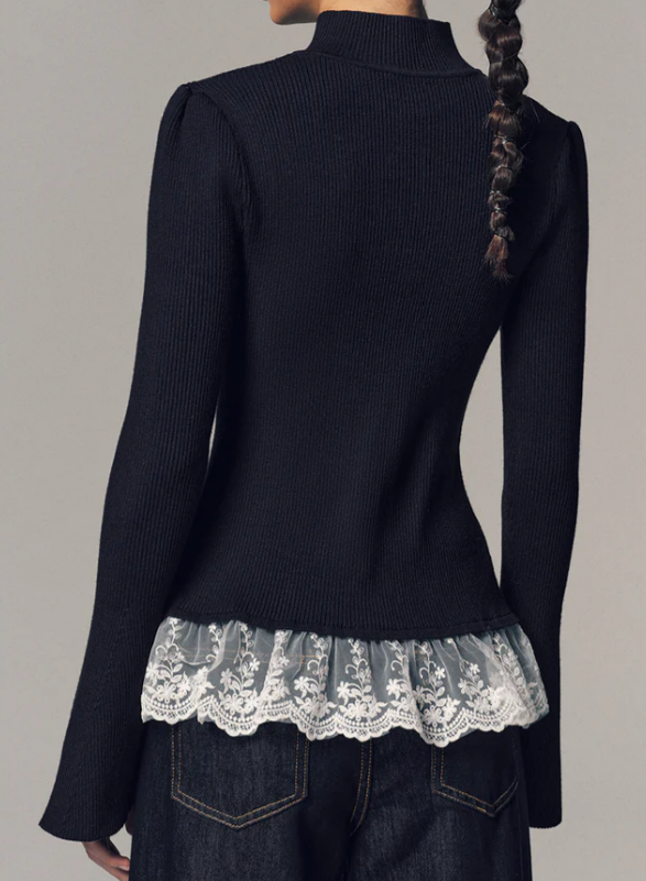Lace-stitched Knitted Cardigan