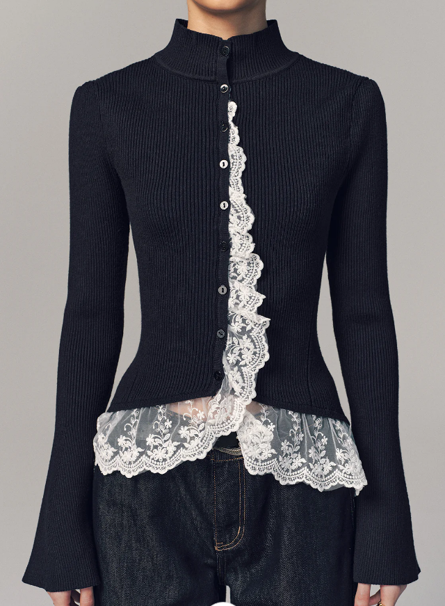 Lace-stitched Knitted Cardigan