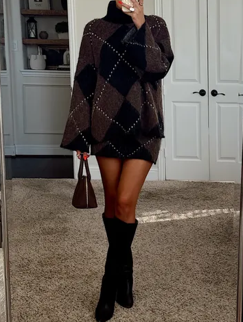 Chic Plaid Pullover Skirt Set