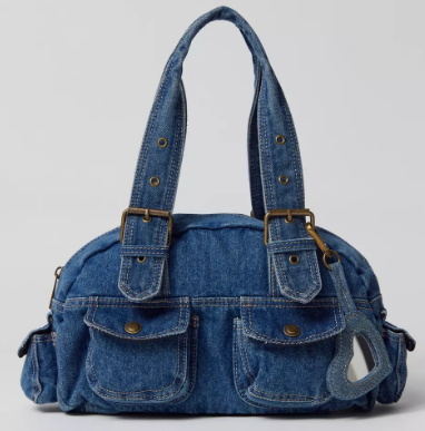 Washed Denim Multi-Pocket Crossbody Bag