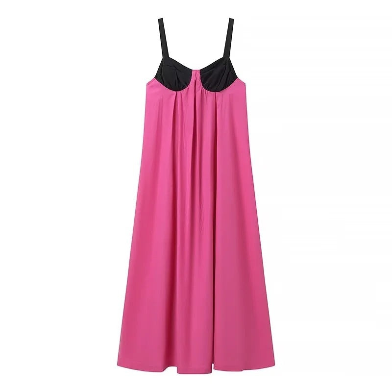 Fashion Back Bow Patchwork Sling Dress