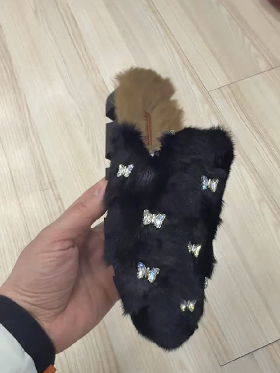 Faux Fur Silver Bow-Detail Flats
