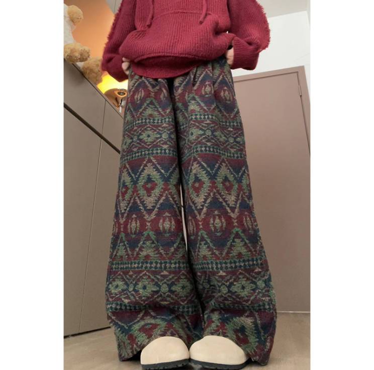 Ethnic Jacquard Wide Leg Pants